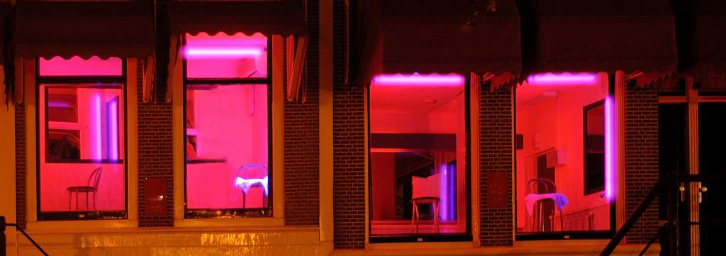 Amsterdam red light district at night