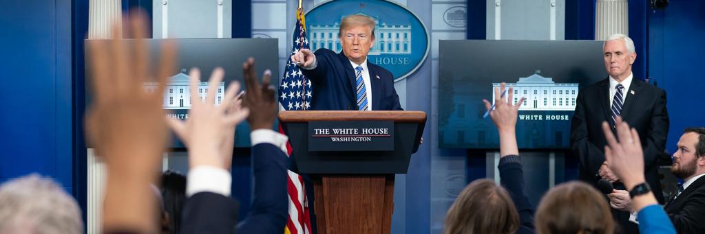 US President Donald Trump holds a White House press conference