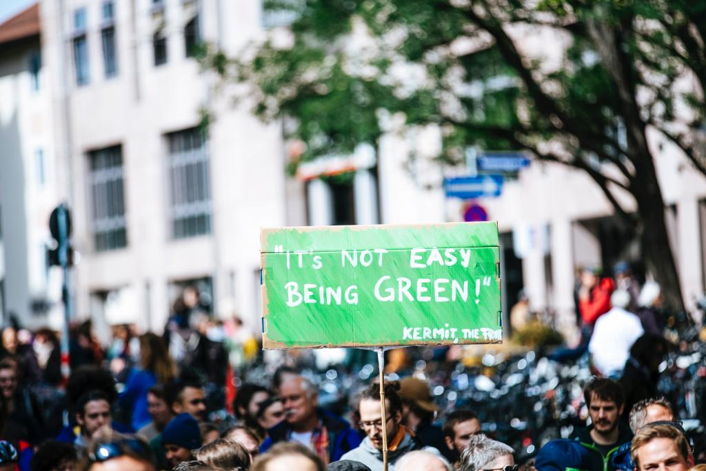 Demonstration sign that reads "It's not easy being green"