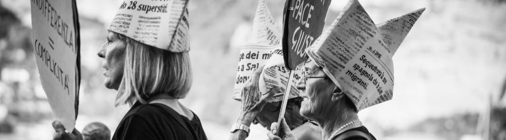 Women demonstrating during an anti-racist event in Ventimiglia