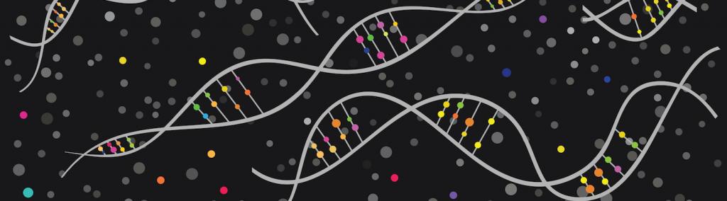 DNA chains with colorful molecules