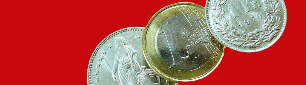 Swiss franc and euro coins