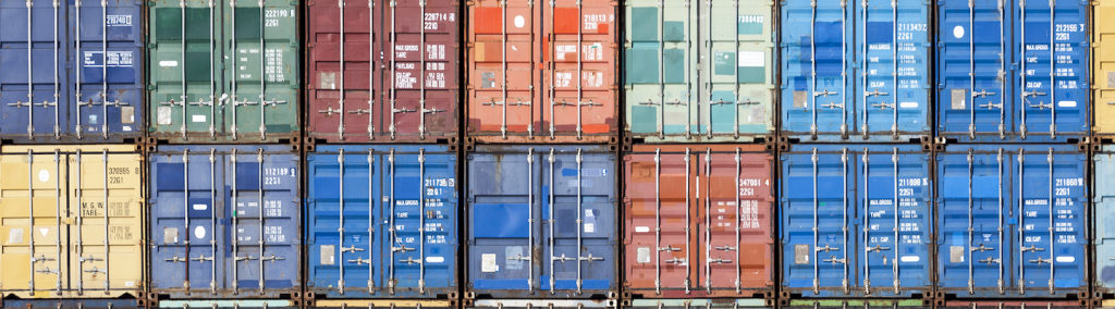 Stack of containers in a harbor.