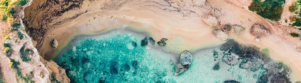 Drone view from the sky of the marine protected area of Plemmirio, Sicily, Italy.