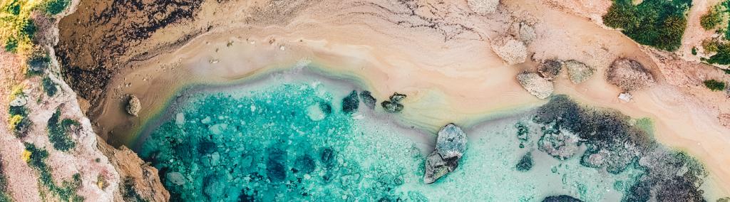 Drone view from the sky of the marine protected area of Plemmirio, Sicily, Italy.