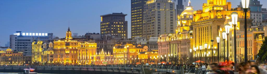 Shanghai’s Bund waterfront by night.