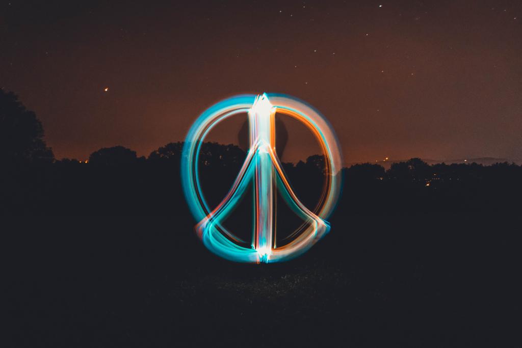 peace symbol in light with long exposure