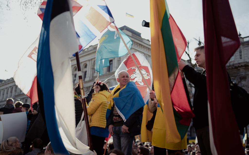 people and various flags from different nations