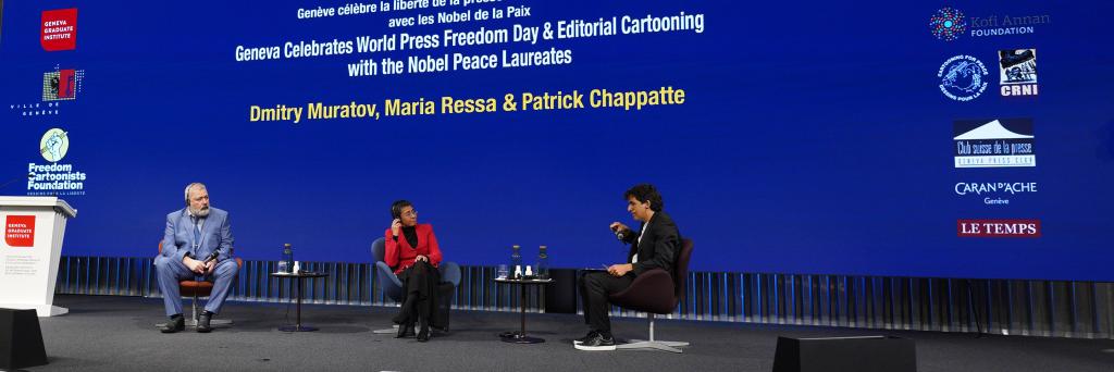 On the occasion of World Press Freedom Day, the Geneva Graduate Institute had the privilege of welcoming the 2021 Nobel Peace Prize laureates, journalists Maria Ressa and Dmitry Muratov.