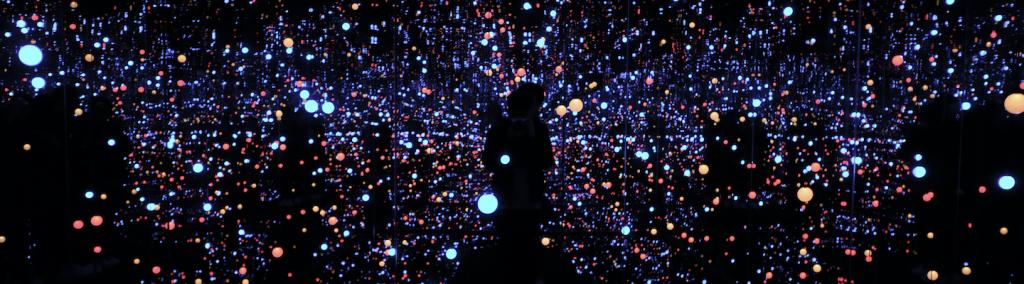 “Gleaming Lights of the Souls”, installation by Japanese artist Yayoi Kusama.