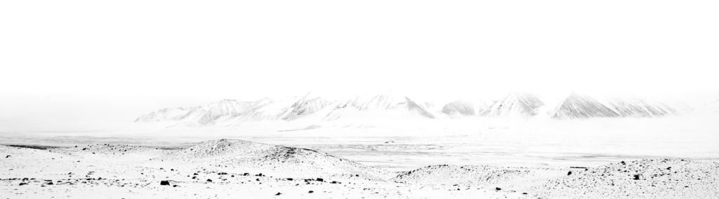 Black and white view of the Afghan Pamirs from afar