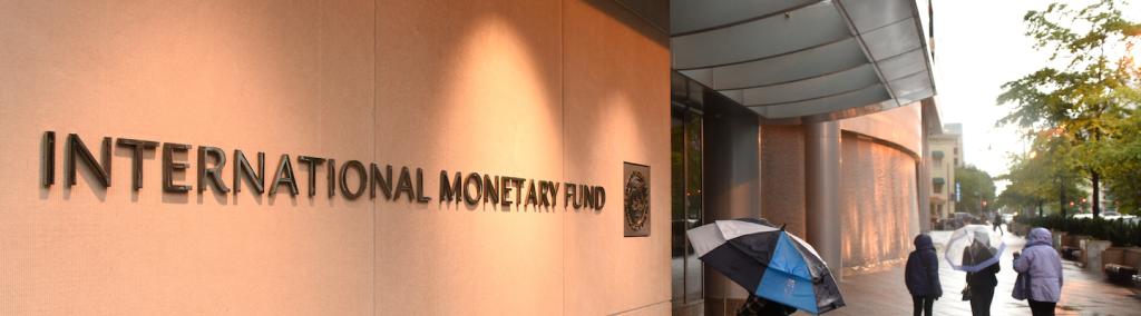 People near the International Monetary Fund in Washington, DC.