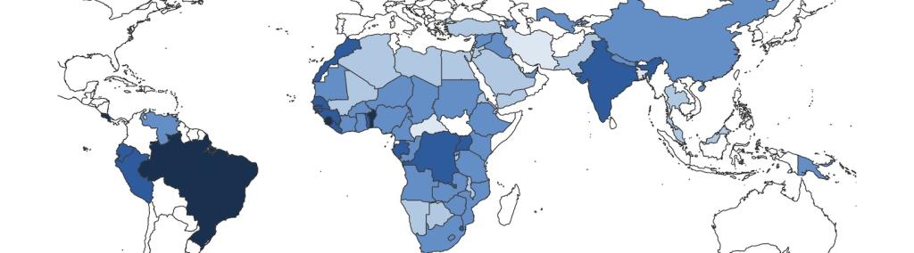 Map of refugee rights scores across developing regions in 2016