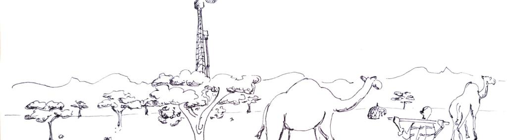 Black-and-white drawing of a “petroscape” in Turkana, Kenya.