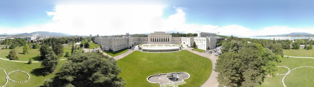 Aerial view of Palais des Nations in Geneva