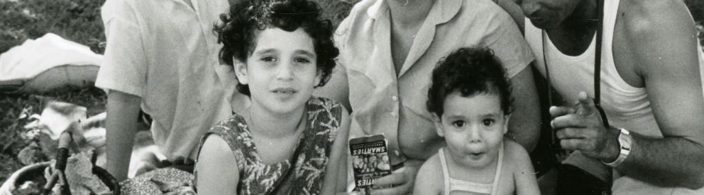 Black and white photograph of a family in Israel