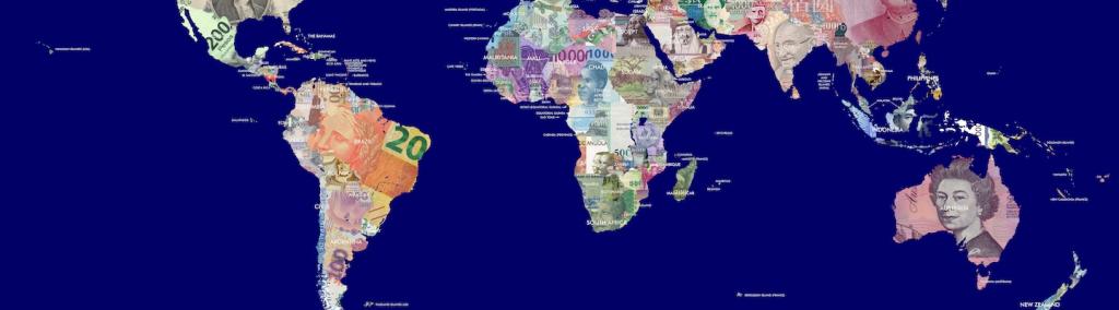 Part of a detailed map of all the world currencies, focused on South countries