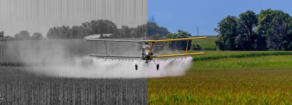 Plane spreading chemicals then and now