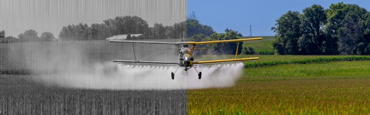 Plane spreading chemicals then and now