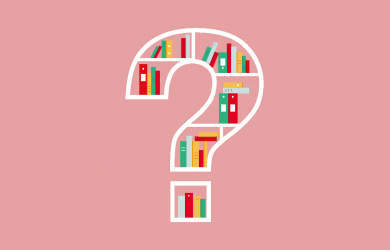 Point d'interrogation de la Bibliothèque sur fond rouge 