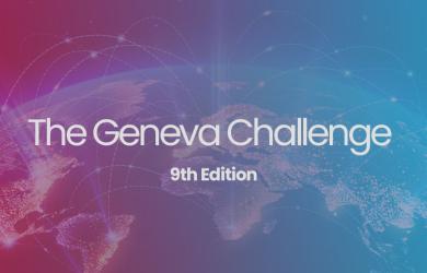 Geneva Challenge 2022 Banner Picture displaying a globe in blue and red with lights connecting the world.