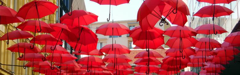 Red umbrellas