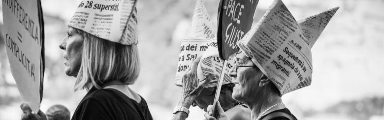 Women demonstrating during an anti-racist event in Ventimiglia