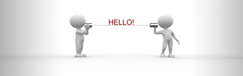 Two cartoons play telephone