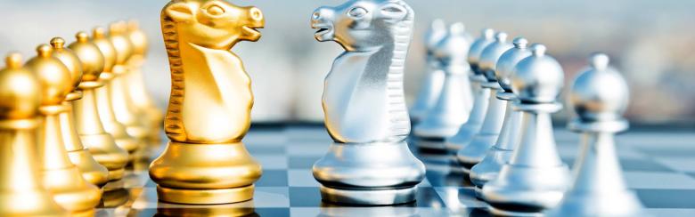 Chess pieces on a board