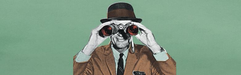 detective painting with binoculars