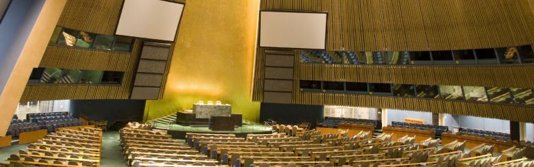 An empty UN General Assembly room in NYC