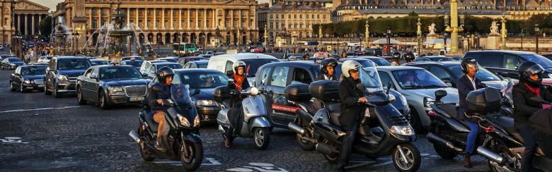 Traffic jam in Place de la Concorde, Paris, France. 