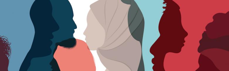 Silhouette profiles of men and women of diverse cultures.
