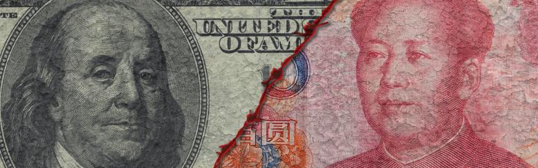 USA versus China economic war concept.