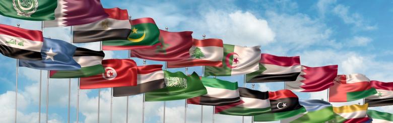 National flags of the 22 member states of the Arab League.