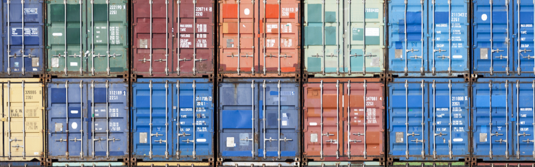 Stack of containers in a harbor.