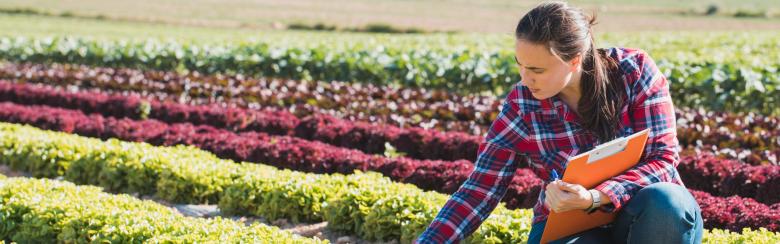 Image of a woman who is checking crops