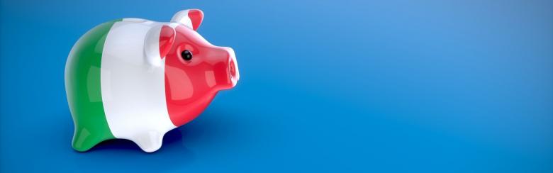 A piggy bank with the Italian flag