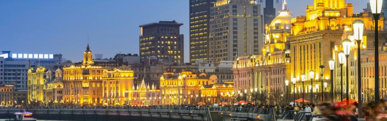 Shanghai’s Bund waterfront by night.