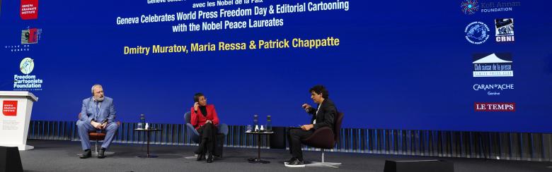 On the occasion of World Press Freedom Day, the Geneva Graduate Institute had the privilege of welcoming the 2021 Nobel Peace Prize laureates, journalists Maria Ressa and Dmitry Muratov.
