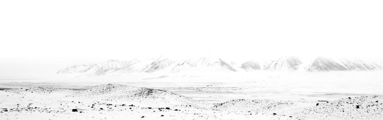Black and white view of the Afghan Pamirs from afar