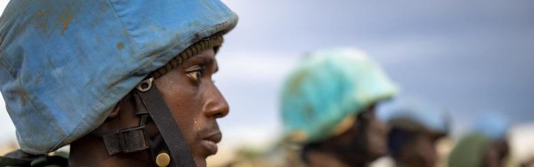 Major Niang debriefing with his troops on their return from a patrol in the village of Ogossagou, Mali.