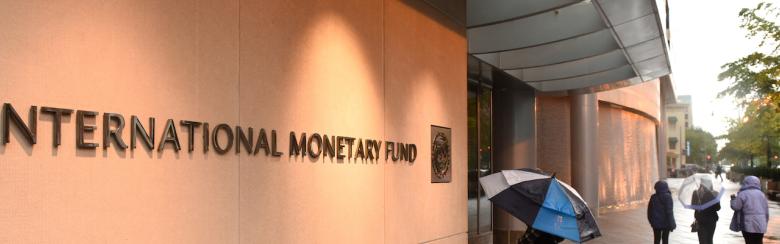 People near the International Monetary Fund in Washington, DC.