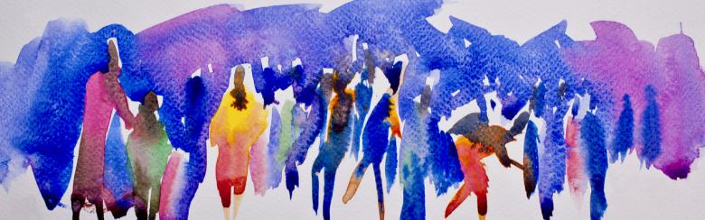 Abstract watercolour painting of people