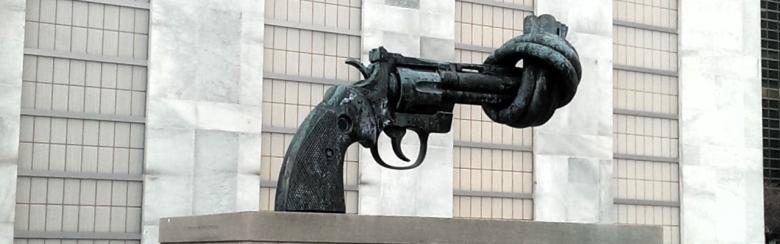 "Non-Violence", sculpture by Carl Fredrik Reuterswärd, United Nations Headquarters, New York