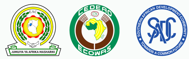 Image showing the logos of the East African Community (EAC), the Economic Community of West African States (ECOWAS) and the Southern African Development Community (SADC).