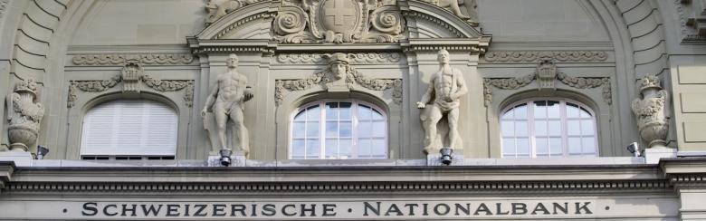 Close-up of the facade of the Swiss National Bank in Bern