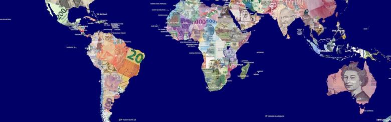 Part of a detailed map of all the world currencies, focused on South countries