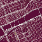 Invented archive map on burgundy backround